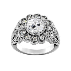 Halo Ring Bezel Set Round Genuine Old Miner Natural Earth Mined Diamond Flower Antique Style 3.25 Carats