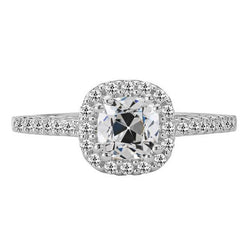 Halo Ring Cushion Old Cut Genuine Diamond Double Prong Set 6 Carats