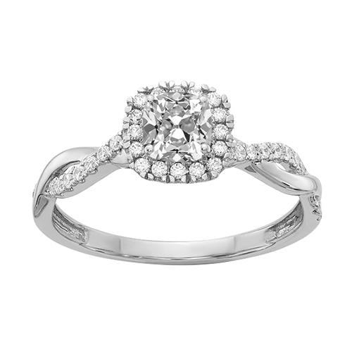 Halo Ring Cushion Old Cut Genuine Diamond Twisted Infinity Style 2.75 Carats