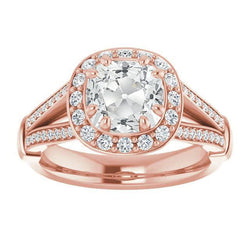 Halo Ring Cushion Old Cut Natural Diamond 8 Prong Set 7.75 Carats Split Shank