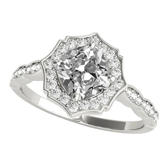 Halo Ring Cushion Old Cut Real Diamond Star Style Gold Jewelry 7.50 Carats