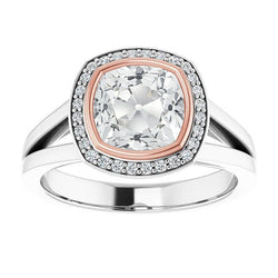 Halo Ring Cushion Old Mine Cut Real Diamond Bezel Split Shank 7.50 Carats