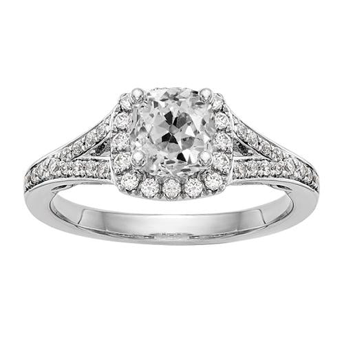 Halo Ring Cushion Old Mine Cut Real Diamond Prong Split Shank 4.50 Carats