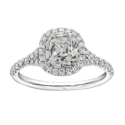 Halo Ring Cushion Real Natural Earth Mined Diamond Old Miner White Gold 3.90 Carats Pave Set