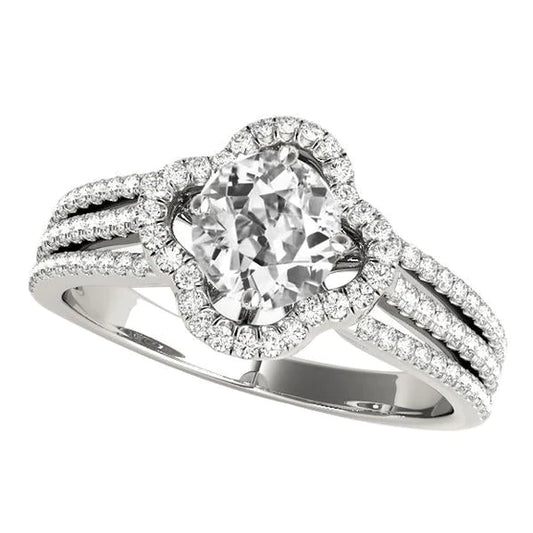 Halo Ring Old Cut Natural Diamond Triple Split Shank Star Style 7 Carats