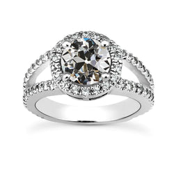 Halo Ring Old Mine Cut Natural Diamond 14K Gold Split Shank 4.75 Carats