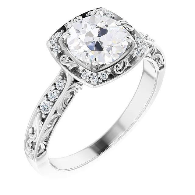 Halo Ring Old Mine Cut Natural Diamond Prong Set Antique Style 3.25 Carats