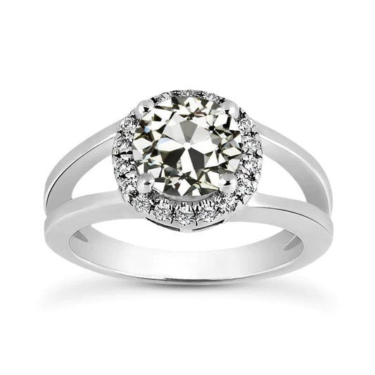 Halo Ring Old Mine Cut Real Diamond Prong Split Shank Gold 3.50 Carats
