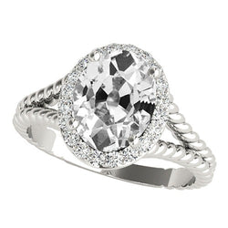 Halo Ring Oval Old Cut Real Natural Earth Mined Diamond Rope Style Split Shank 6 Carats