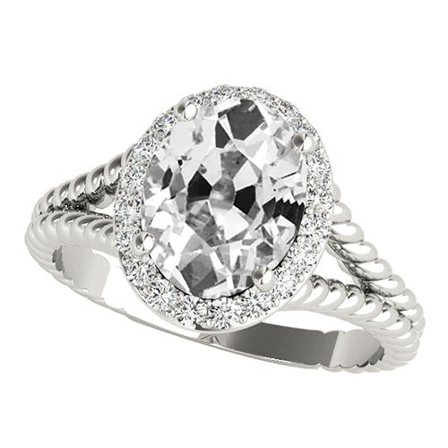 Halo Ring Oval Old Cut Real Diamond Rope Style Split Shank 6 Carats - Halo Ring-harrychadent.ca