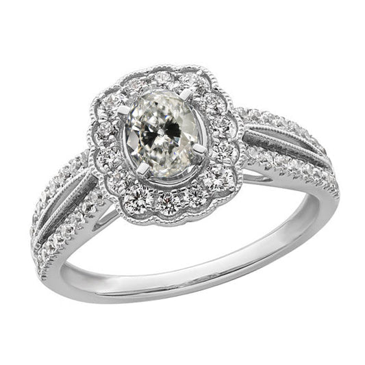 Halo Ring Oval Old Cut Real Diamond Split Prong Flower Style 5 Carats Gold