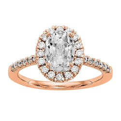 Halo Ring Oval Old Mine Cut Genuine Diamond Fishtail Set 4.50 Carats Rose Gold