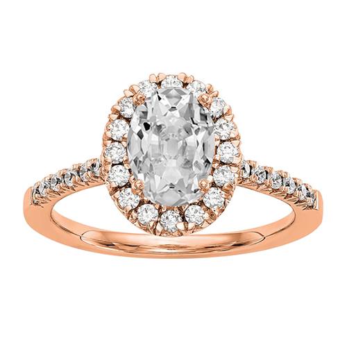 Halo Ring Oval Old Mine Cut Genuine Diamond Fishtail Set 4.50 Carats Rose Gold