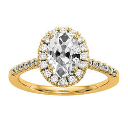 Halo Ring Oval Old Miner Genuine Diamond Yellow Gold Tapered Shank 5.25 Carats