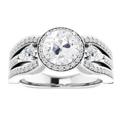 Halo Ring Pear & Round Old Cut Genuine Diamond Triple-Row Accents 5.50 Carats