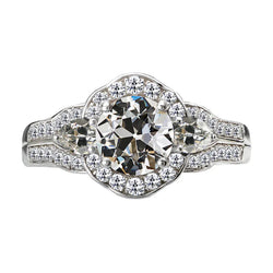 Halo Ring Pear & Round Old Miner Natural Diamond Women’s Jewelry 7 Carats