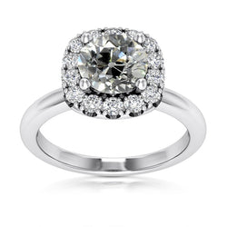 Halo Ring Round Old Mine Cut Natural Earth Mined Diamonds Prong Set 4.75 Carats