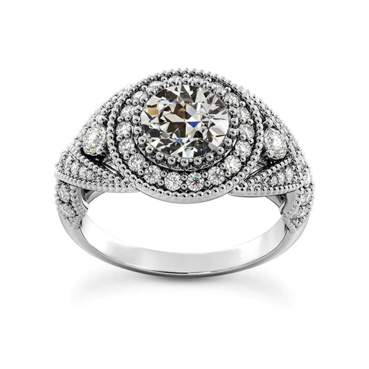 Halo Ring Round Old Cut Genuine Diamond Milgrain Antique Style 5.50 Carats