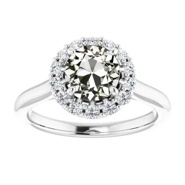 Halo Ring Round Old Cut Natural Diamond 14K White Gold 5 Carats Jewelry