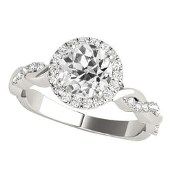 Halo Ring Round Old Mine Cut Genuine Natural Earth Mined Diamonds Twisted Style 4.25 Carats