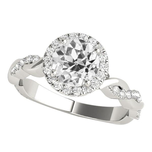 Halo Ring Round Old Mine Cut Genuine Diamonds Twisted Style 4.25 Carats