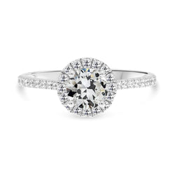 Halo Ring Round Old Mine Cut Natural Earth Mined Diamond 14K White Gold 4 Carats