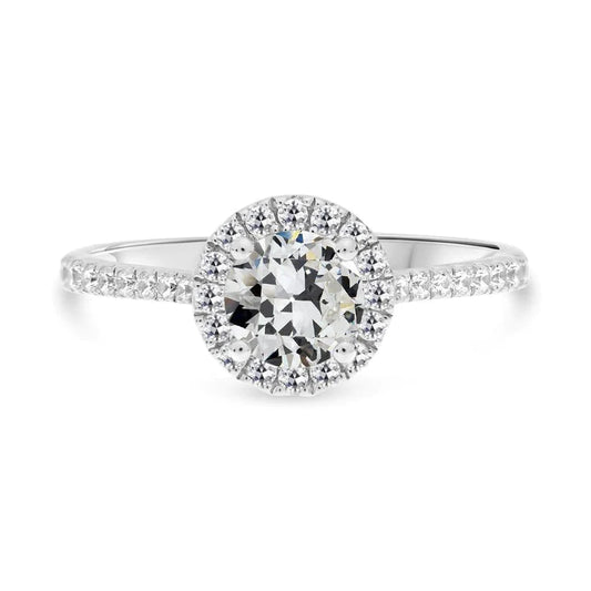 Halo Ring Round Old Mine Cut Natural Diamond 14K White Gold 4 Carats