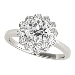 Halo Ring Round Old Mine Cut Natural Diamond Flower Style Jewelry 4 Carats