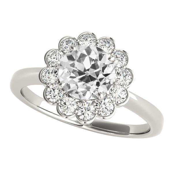 Halo Ring Round Old Mine Cut Natural Diamond Flower Style Jewelry 4 Carats - Halo Ring-harrychadent.ca