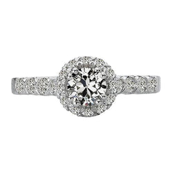 Halo Ring Round Old Mine Cut Natural Earth Mined Diamond Ladies Jewelry 14K Gold 5 Carats
