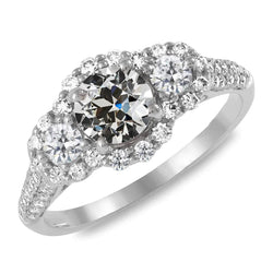 Halo Ring Round Old Mine Cut Natural Diamond Pave Set 14K Gold 8 Carats