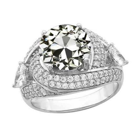 Halo Ring Round Old Mine Cut Natural Diamond Pave Set 3 Stone Style 6 Carats