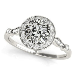 Halo Ring Round Old Mine Cut Natural Earth Mined Diamond Women's Jewelry 4 Carats