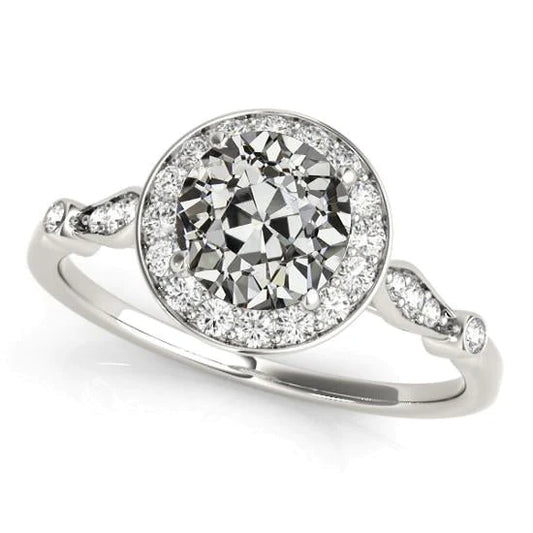 Halo Ring Round Old Mine Cut Natural Diamond Women's Jewelry 4 Carats