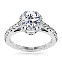 Halo Ring Round Old Mine Cut Real Natural Earth Mined Diamond 6 Prong Set 7 Carats Jewelry