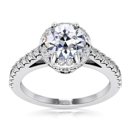 Halo Ring Round Old Mine Cut Real Diamond 6 Prong Set 7 Carats Jewelry