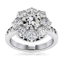 Halo Ring Round Old Mine Cut Real Natural Earth Mined Diamond 8 Prong Set 8 Carats