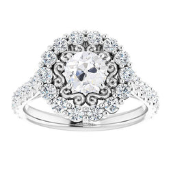 Halo Ring Round Old Mine Cut Real Diamond Pave Prong Set 6.25 Carats