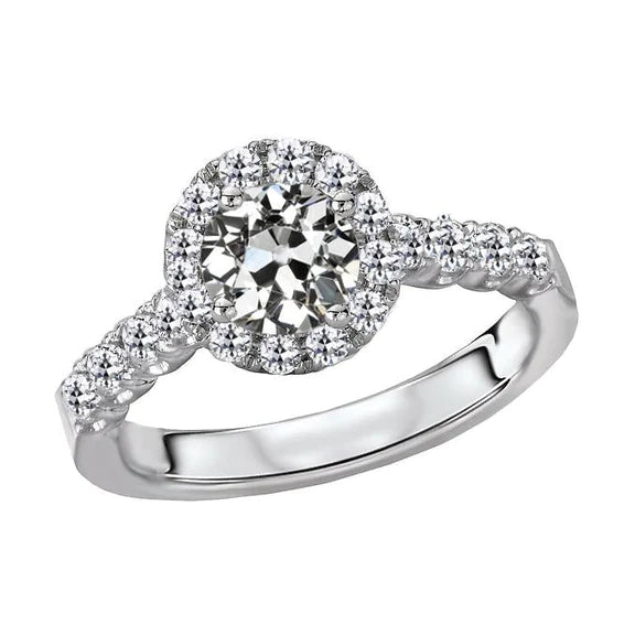 Halo Ring Round Old Miner Genuine Diamond 6 Carats Women's Jewelry