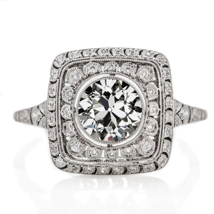 Halo Ring Round Old Miner Genuine Diamond Bezel Set 5.25 Carats Milgrain