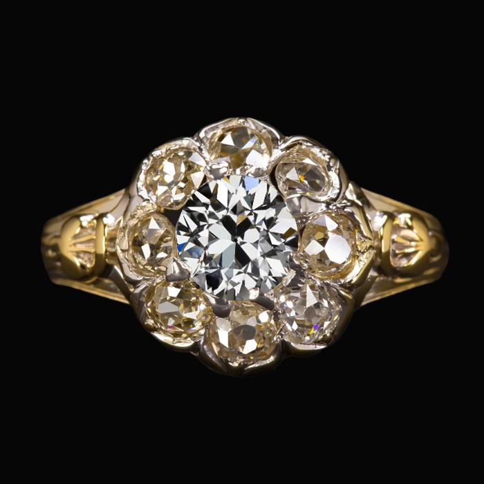 Halo Ring Round Old Miner Genuine Diamond Flower Vintage Style 4.50 Carats