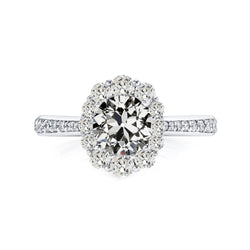 Halo Ring Round Old Miner Natural Diamond With Accents 5 Carats 14K Gold