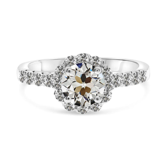 Halo Ring Round Old Miner Real Diamond 14K White Gold 4.50 Carats