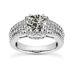 Halo Ring Round Old Miner Real Natural Earth Mined Diamond Double Prong Set 3.50 Carats