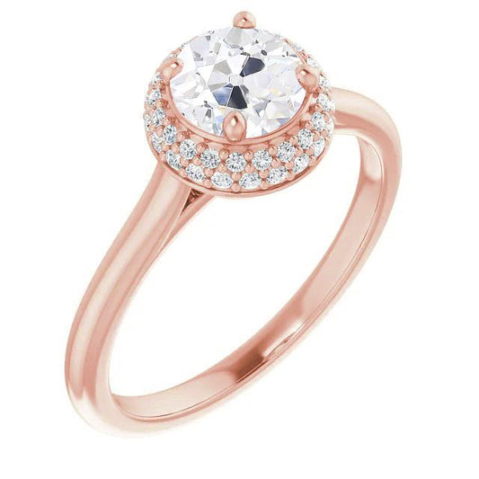 Halo Ring Round Old Miner Real Diamond Rose Gold Ladies Jewelry 4.50 Carats