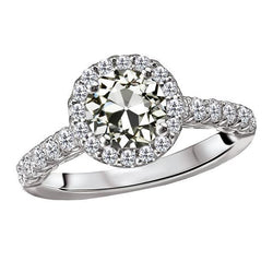 Halo Ring Round Old Miner Real Natural Earth Mined Diamond With Accents 14K Gold 5 Carats