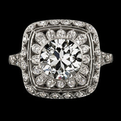 Halo Ring Round Real Old Miner Diamond Flower Style Women's Jewelry 5 Carats