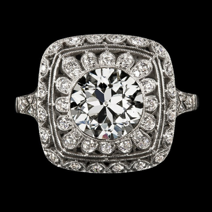 Halo Ring Round Real Old Miner Diamond Flower Style Women's Jewelry 5 Carats - Halo Ring-harrychadent.ca