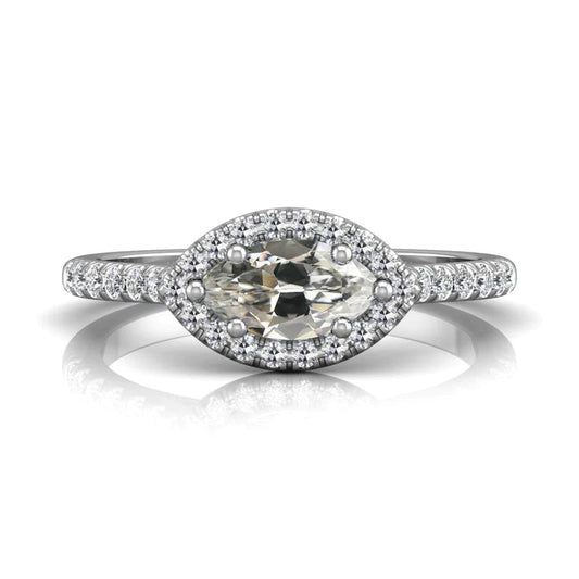 Halo Ring Round & Marquise Old Miner Real Diamond 6 Prong Set 4 Carats Gold