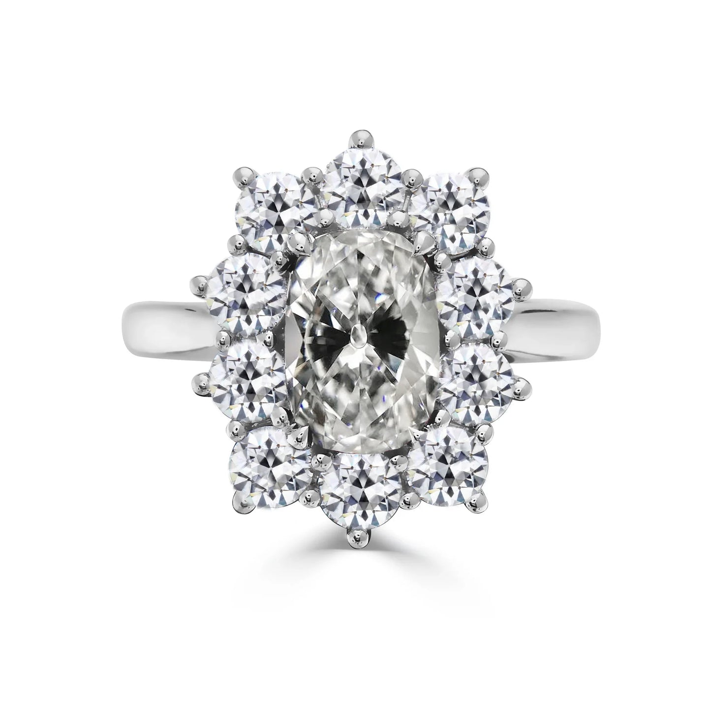 Halo Ring Round & Oval Old Cut Genuine Diamond Ring Star Style 4.50 Carats